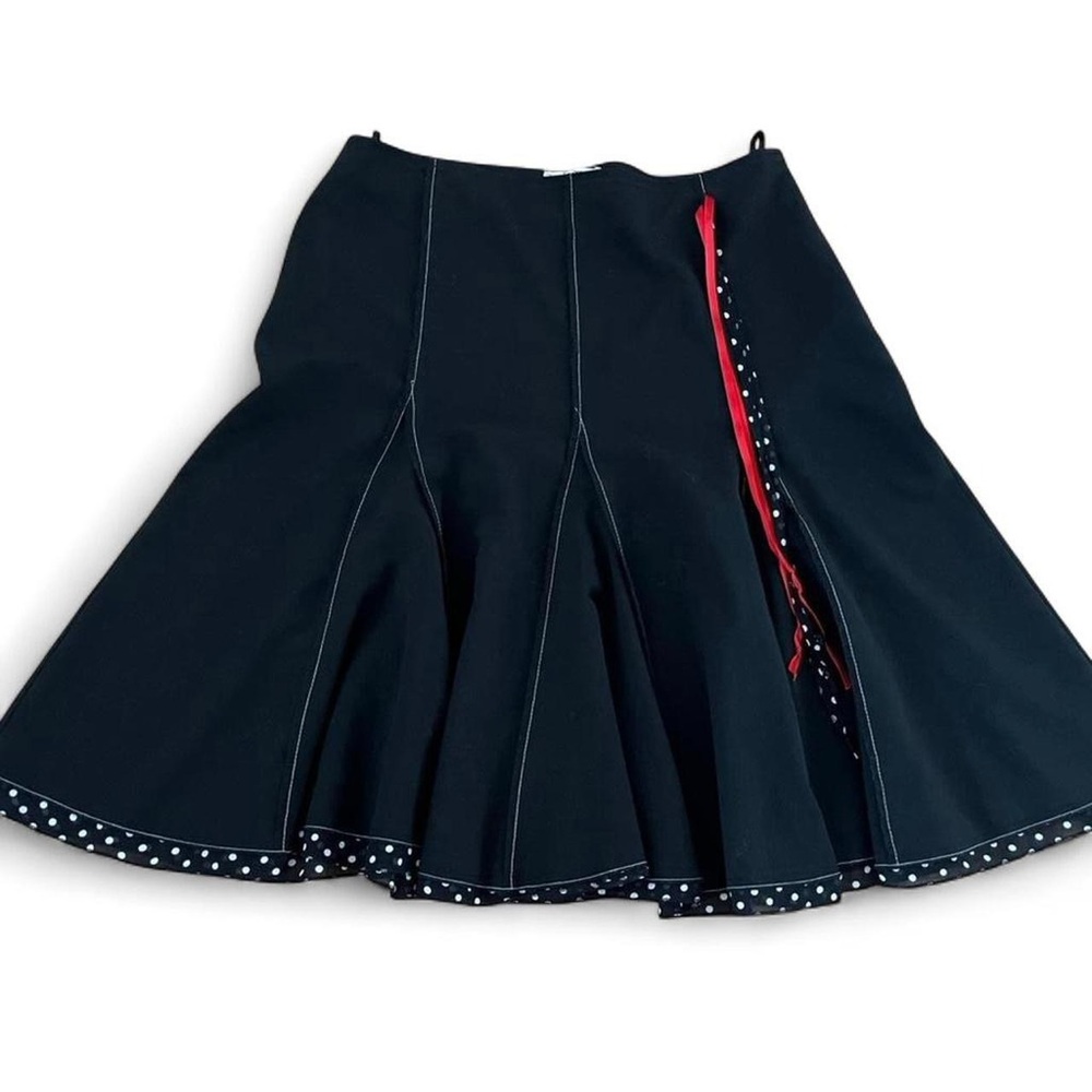 Black A-Line Flared Skirt with Polka Dot Trim